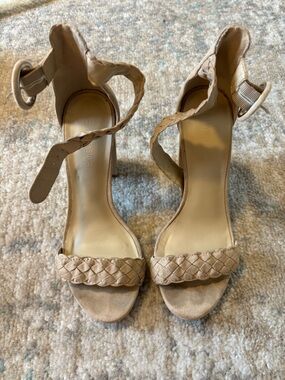 Braided Ankle-Strap Heels in Taupe